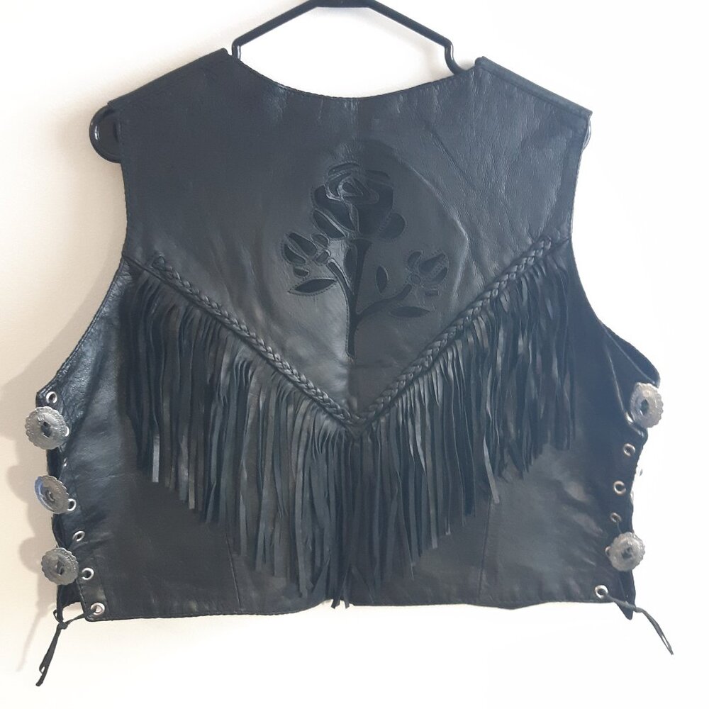 Hot Leather Genuine Leather Fringe Vest XXXL Black Biker Motorcycle WesternStyle - Picture 12 of 14